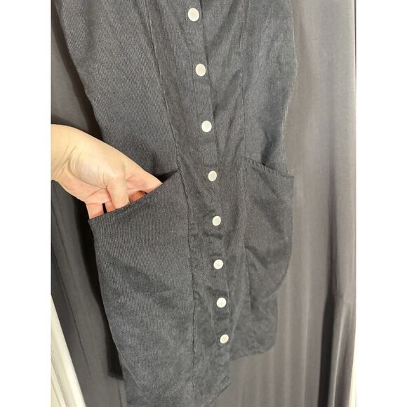 Faux Denim Corduroy Button Down Skater Mini-dress Utility Gorpcore Jumper XS - Picture 2 of 7